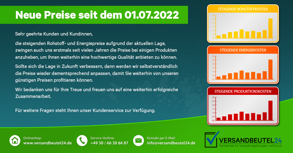 Neue Preise 2022 Versandbeutel24